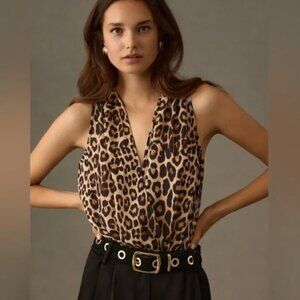 New Good American Georgette Sleeveless Sleek Wrap Bodysuit Leopard Top Size 4 XL
